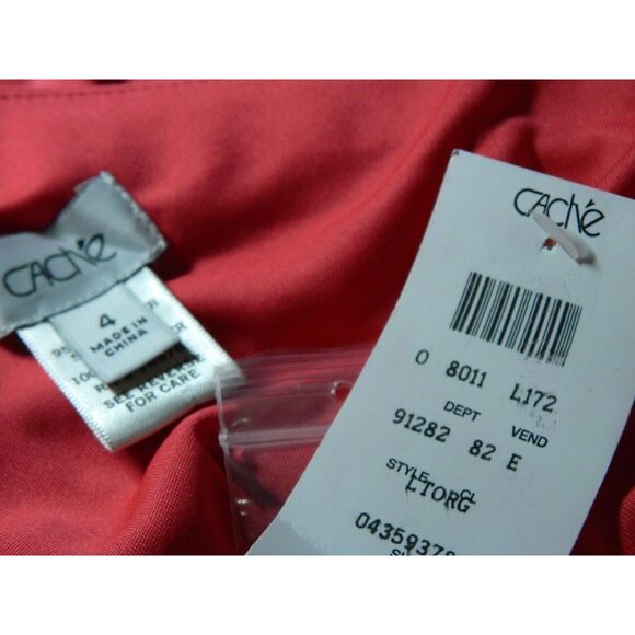 Cache Dress Size 4 Pink Side Beaded Rouched Vintage 90s Y2K Womens - Picture 13 of 13